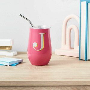 11.8oz Stainless Steel "J" Monogram Wine Tumbler with Straw - Opalhouse